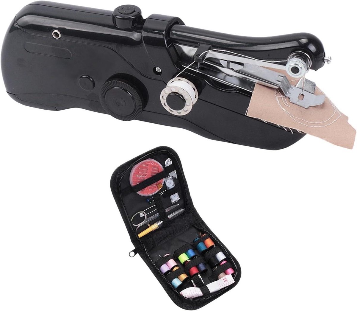 Handnaaimachine - Mini naaiapparaat - Kleding repareren - Dubbel voedingssysteem - 21 cm lang - Zwart