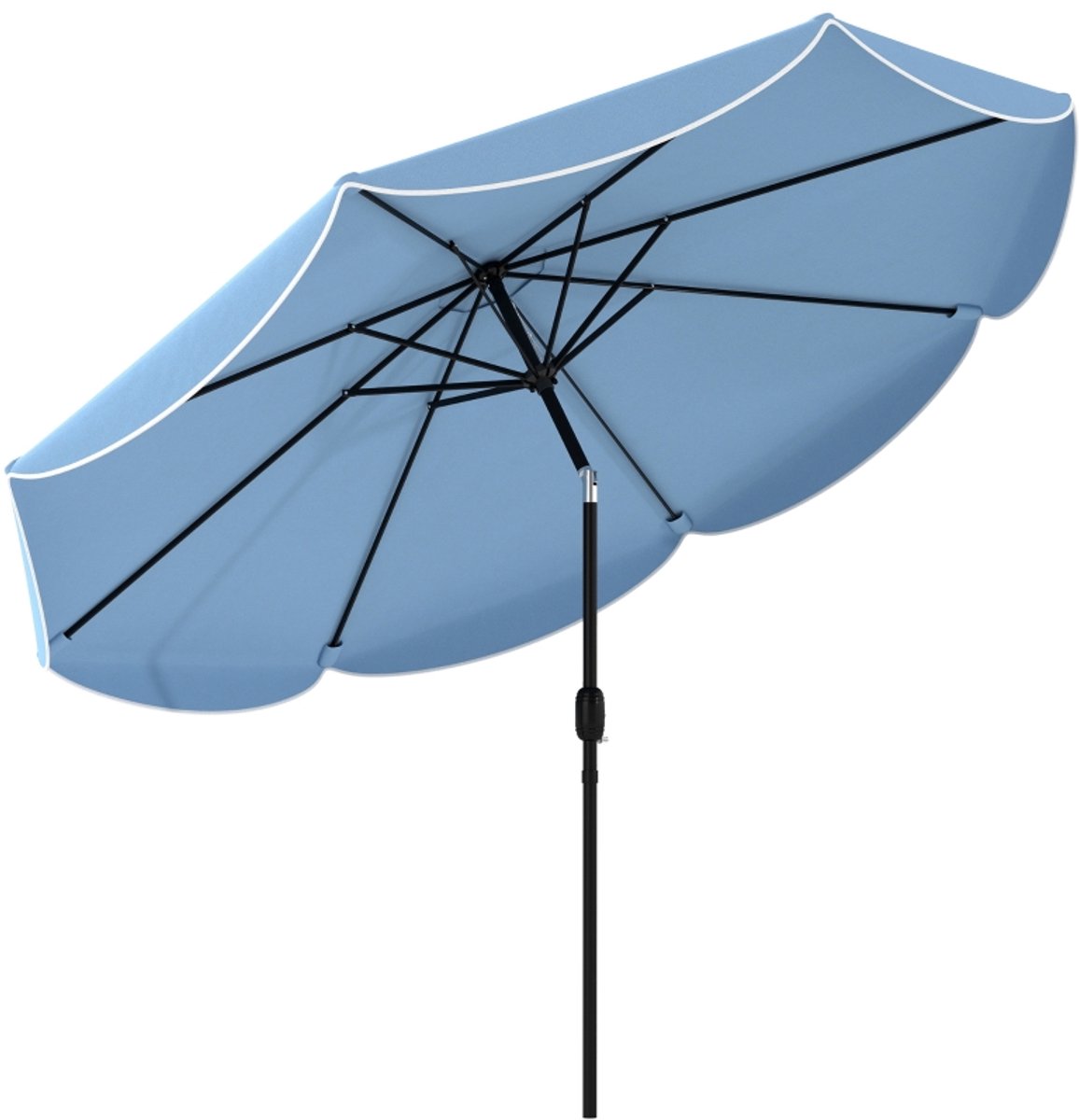 REDOM - Parasol - 3-voudig kantelbaar - zwengelbediening met ventilatieopening - volant - rond - strand en tuin - metaal - Blauw - 265 x 235 cm