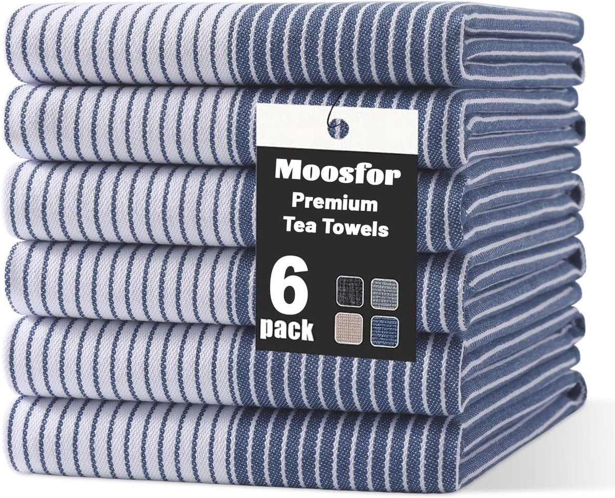 SnelShoppen - Extra Grote Keukenhanddoeken 6 Stuks van 100% Organisch Katoen, Hoog Absorberend, Lintvrij, Sneldrogend, Premium Theedoeken 46 x 72 cm,