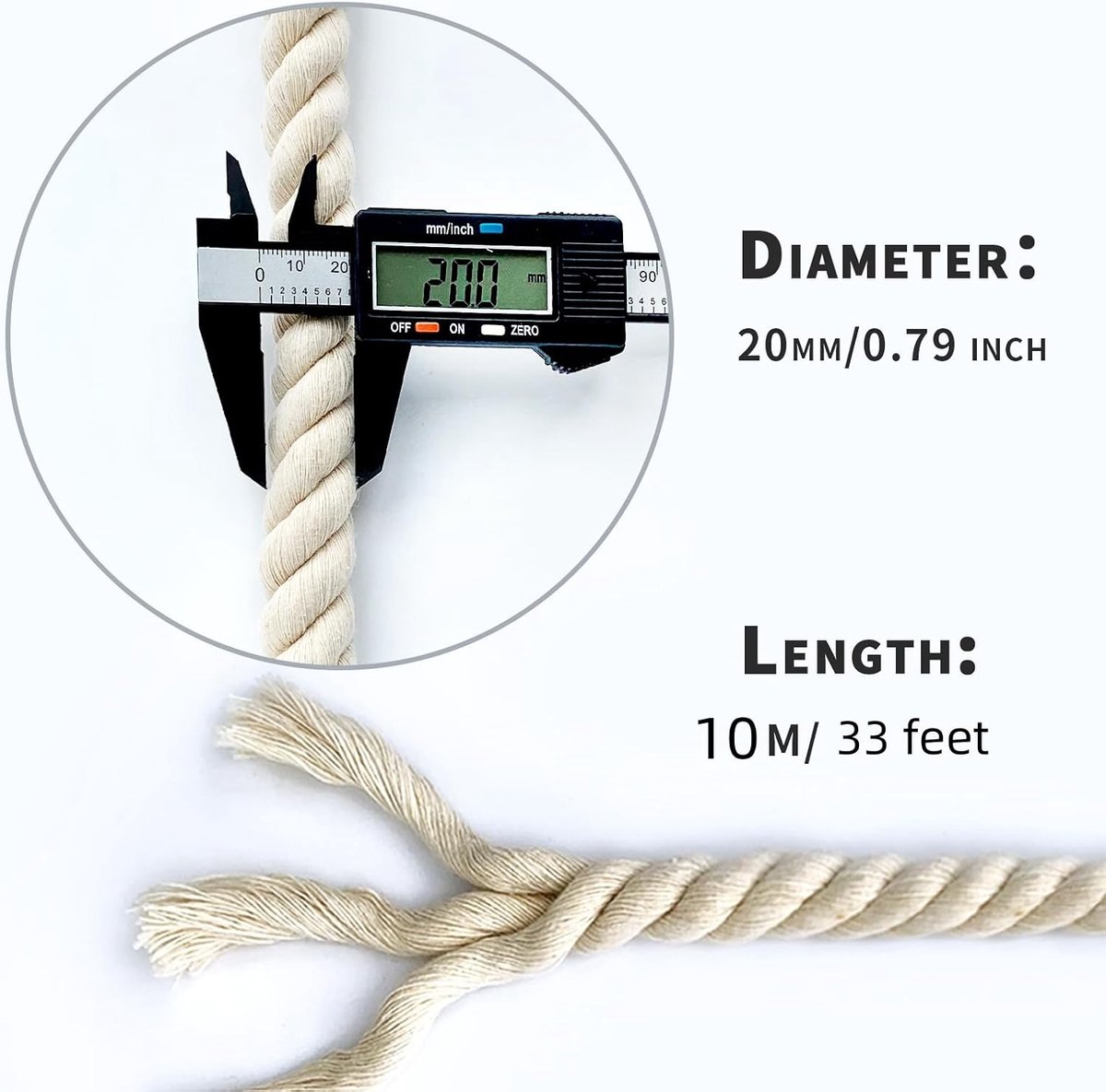 SnelShoppen - Dikke Katoenen Touw 20mm Wit Tuin Rope - Zacht Noose Touw voor Macrame Plant Hanger Kit - 10 Meter Tuin Decoratie en Klussen