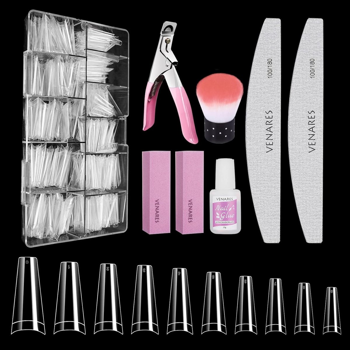 SnelShoppen - Clear Extra Long False Nail Tips 500 Stuks XXL Long Nail Tips Half Cover Franse Kunstnagels met Sneldrogende Lijm, Vijl en Nagelaccessoi