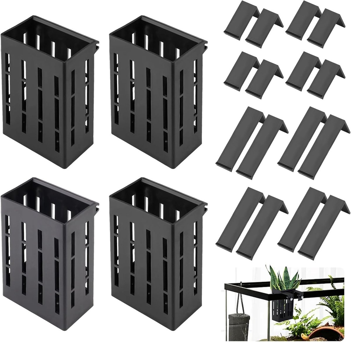 SnelShoppen - 4x Aquarium Plant Holder voor 2.5-8cm Randen, Hangende Plant Pot met 16 Haakjes voor Aquatische Planten en Aquarium Decoraties