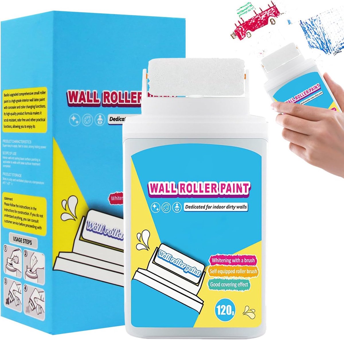 SnelShoppen - Wall Repair Paint voor Muren, Vlekken, Krassen en Graffiti, 120g, Voor Direct Gebruik met Roller en Matte Latex Formule