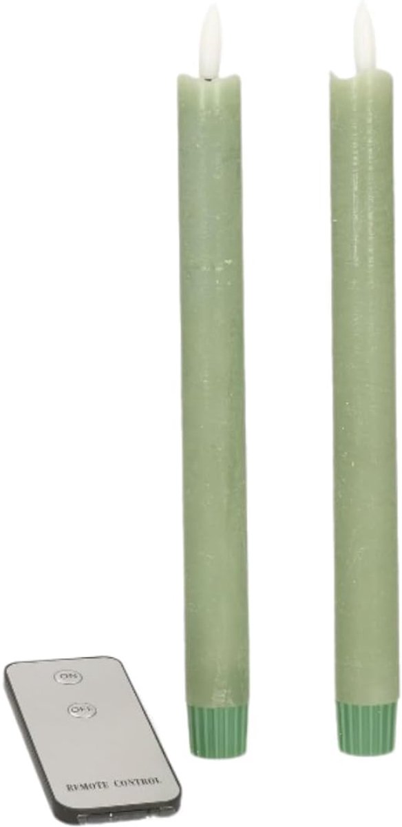 SnelShoppen - LED Kaarsen Set van 2 - Jade Groen - 23cm Hoog - Wax - Flickering Flame - Duurzame Elektrische Dinner Kaarsen voor Feest, Tuin, Keuken