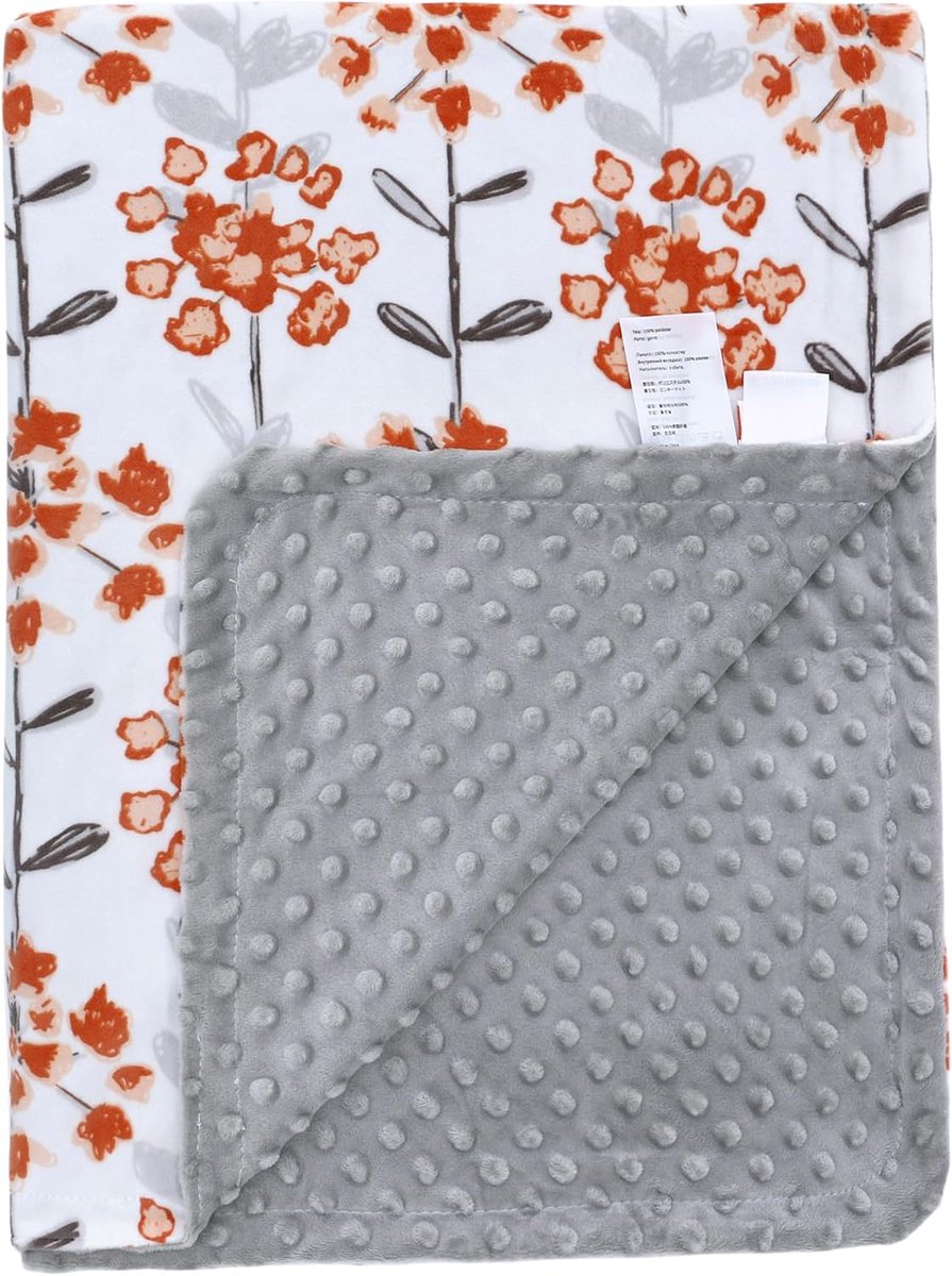 SnelShoppen - LAT Babydeken, Kinderen Dekentje met Minky - Knuffeldeken, Kruiddeken, Unisex Babydeken voor Pasgeborenen, 100 x 75 cm (Rode Bloemen)