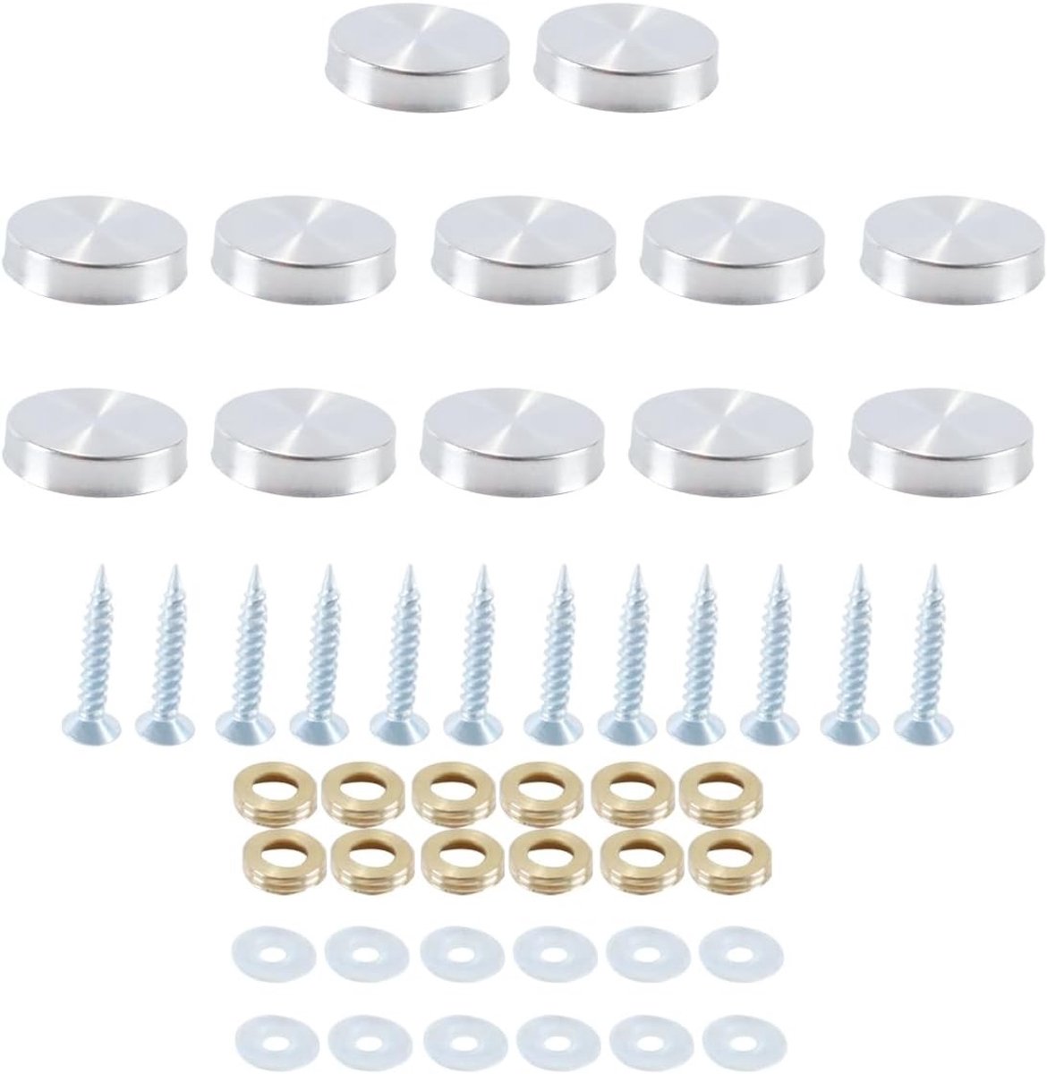 Set van 12 schroefdeksels, roestvrijstalen spiegelschroeven voor spiegels, glazen panelen en badkamermeubels (22mm)