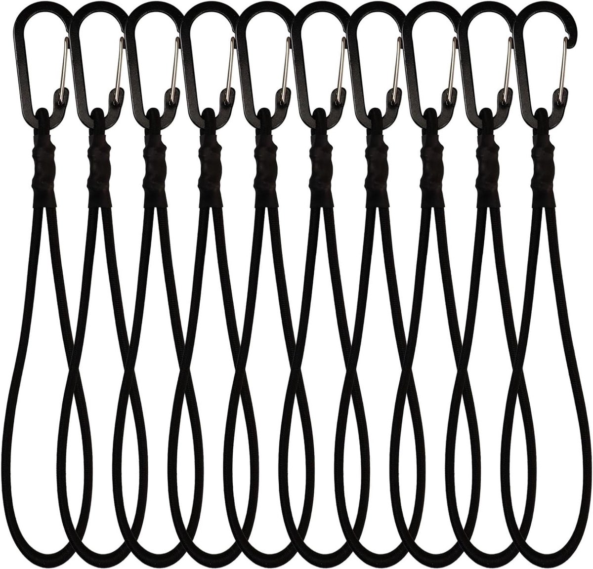 10 stuks elastische spanbanden met karabijnhaak voor camping en outdoor, 15 cm, rubberen spanners voor dekzeilen en tenten, sterke en duurzame haken