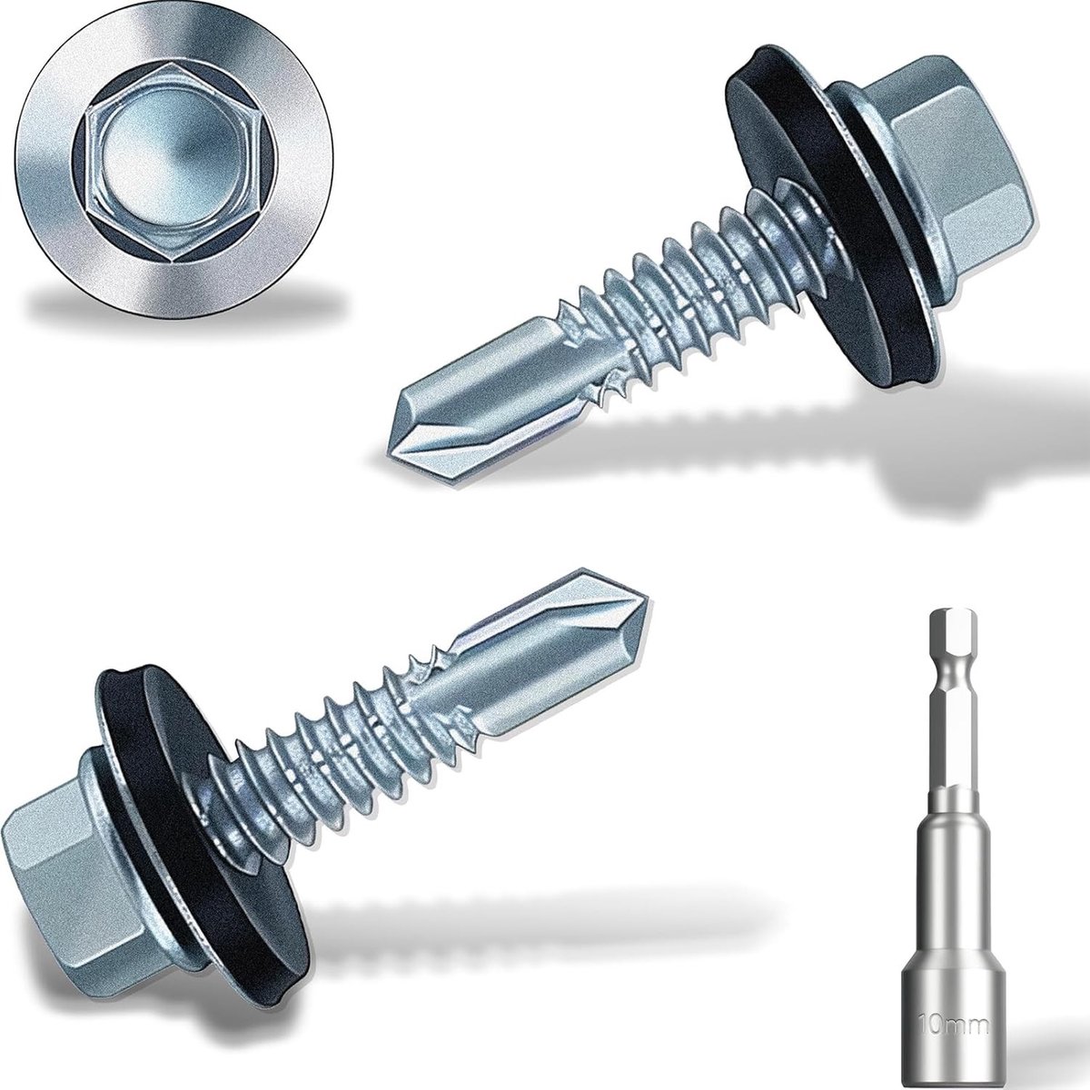 Zeskantige zelftappende dakschroeven met rubberen afdichtingsring - 60 stuks, 6,3 x 25 mm, perfect voor dakbedekking en bevestiging