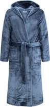 Badjas unisexe Extra long avec capuche et ceinture - Polaire ultra douce - Homme Femme - Gris Ocean - Taille L/XL - 8210