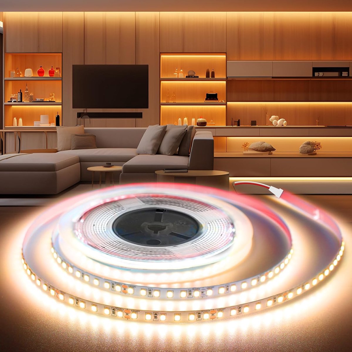SnelShoppen - 12V LED Strip 5M Warm Wit 3000K - 600LED Flexibele Plakbare LED Strip voor Interieur Verlichting, Keuken, Slaapkamer, Spiegel, CRI>90