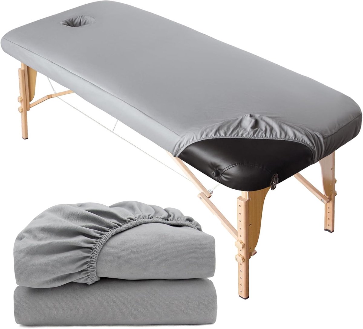 SnelShoppen - 2 Pack Stretch Massage Chair Covers met Gat, 70x190cm, Waterdicht en Wasbaar, Geschikt voor Cosmetische Tafels en Therapie Banken - Grij