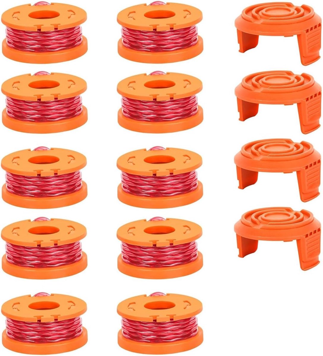 SnelShoppen - Set van 14 vervangende grastrimmer spoelen, geschikt voor 20V trimmers met 1,65 mm draad, 3 m lengte, 10 spoelen + 4 doppen voor tuinond