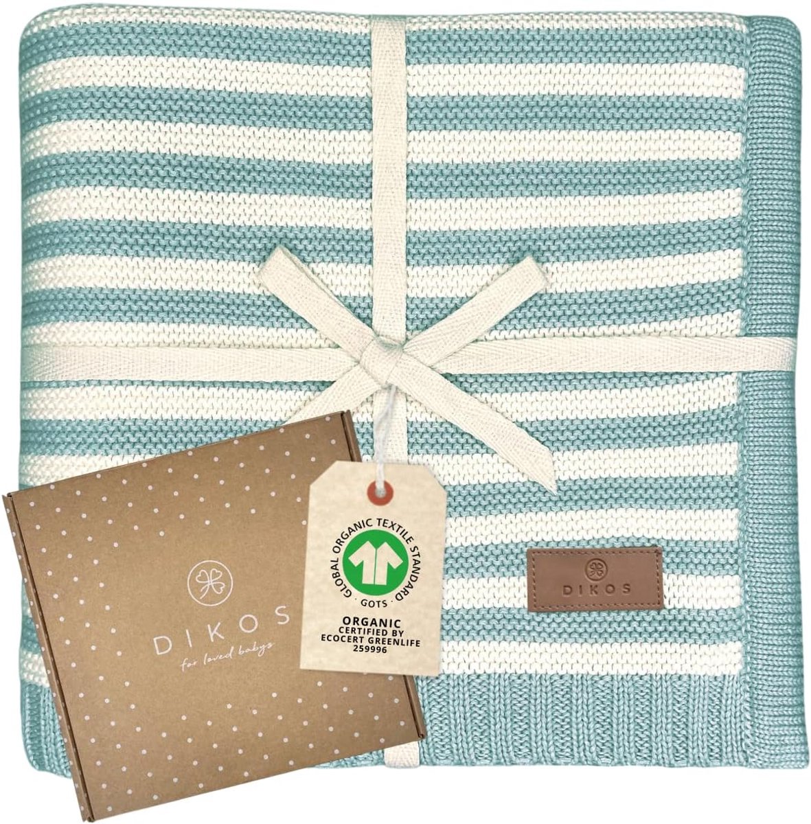 SnelShoppen - Baby Dekentje 100% Organisch Katoen Mint Groene Geboorte Cadeau voor Jongens en Meisjes - Winter Pram Knuffeldeken 75x100cm Streep Desig