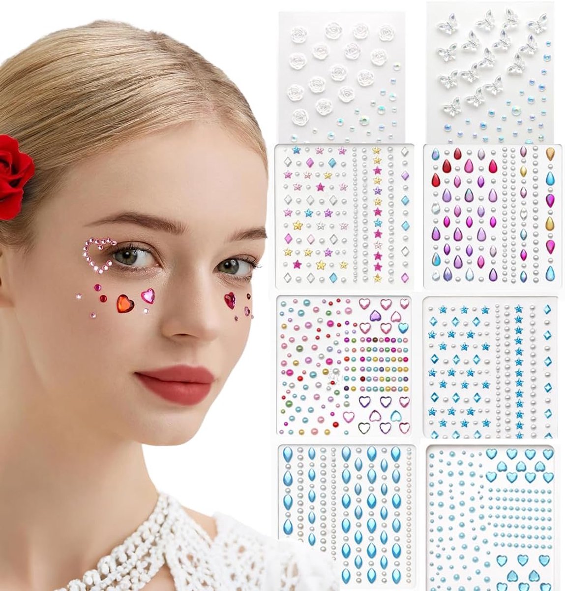 SnelShoppen - 8 Vel Glitter Strass Zelfklevende Rhinestones voor Knutselen, Make-up, Festival, Carnaval, Bruiloft, Decoratie, 3D Designs met Vlinders,
