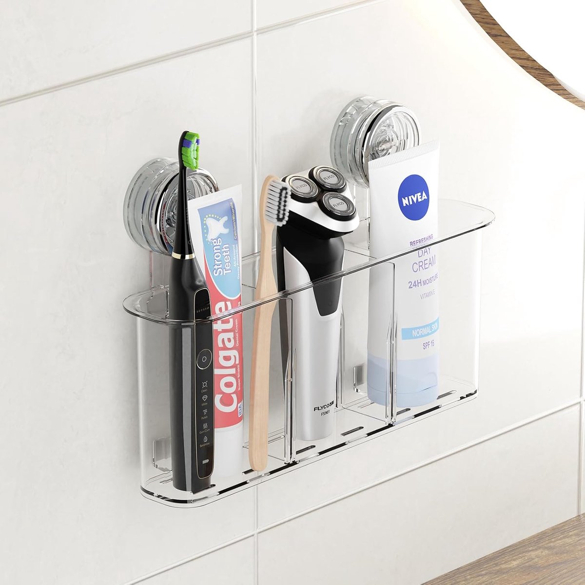 SnelShoppen - Suction Cup Tandenborstelhouder Groot voor Elektrische Tandenborstels, Muurbevestiging zonder Boren, Max. 6kg, Verwijderbare Organizer v