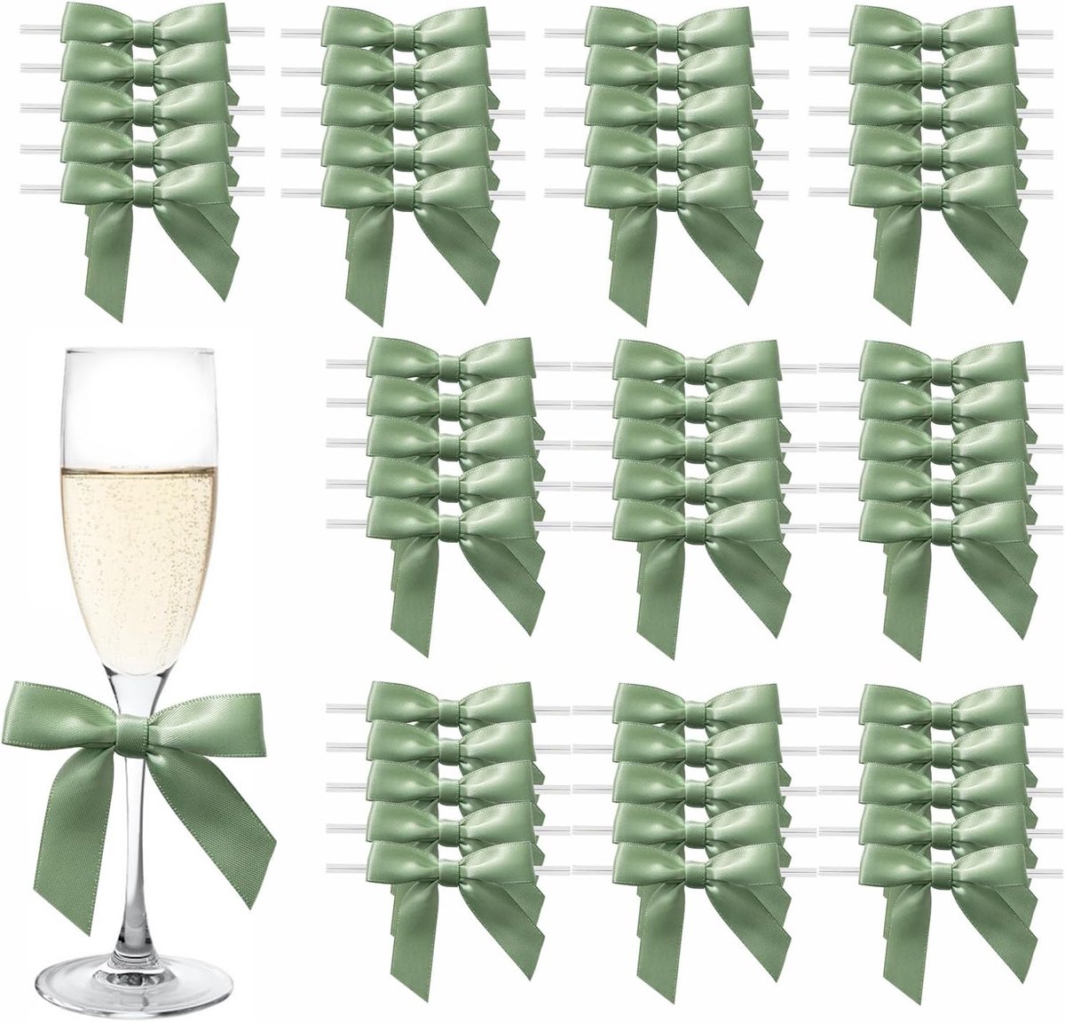 SnelShoppen - 50 Stuks Cadeau Strikken Kleine Strikken Cadeau Decoratie voor Kerst Bruiloften Cadeau Inpakken Salie Groen