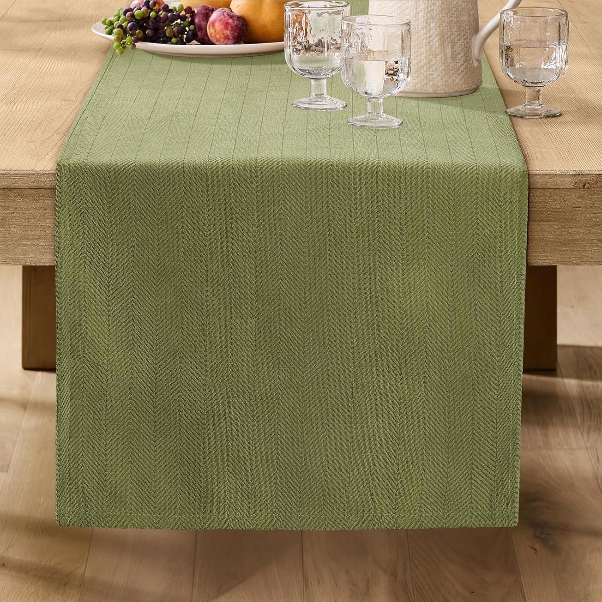 SnelShoppen - Modern Tafel Runner Olive Groen, Wasbaar, Elegant Design, Luxe Chenille, 40 x 140 cm, Decoratief voor Woonkamer, Eettafel, Keuken, Feest