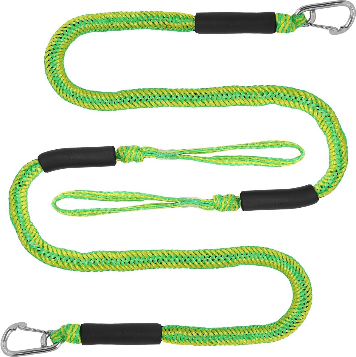 SnelShoppen - 2 x Boot Mooringslijn Bungee Dock Touw 4" Snelle Bevestiging met Oog en Haak, Bootaccessoires voor Motorboten, Groen