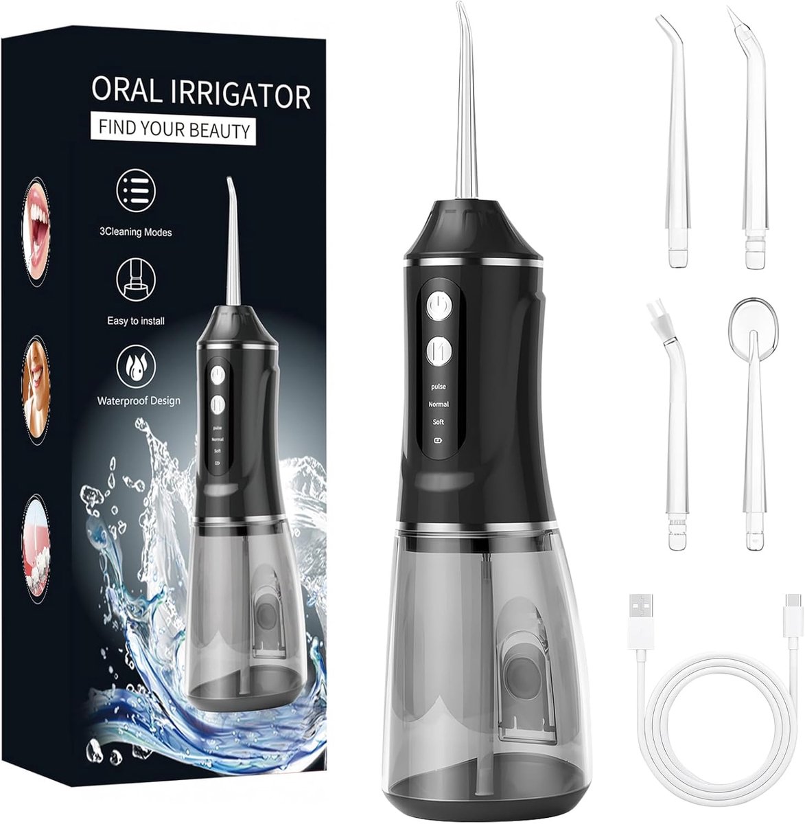 SnelShoppen - Oral Irrigator Test Winnaar 2026 - Professionele Tandenreiniging, Waterflosser met Verstelbare Druk, Draadloos, Compact en Lichtgewicht,