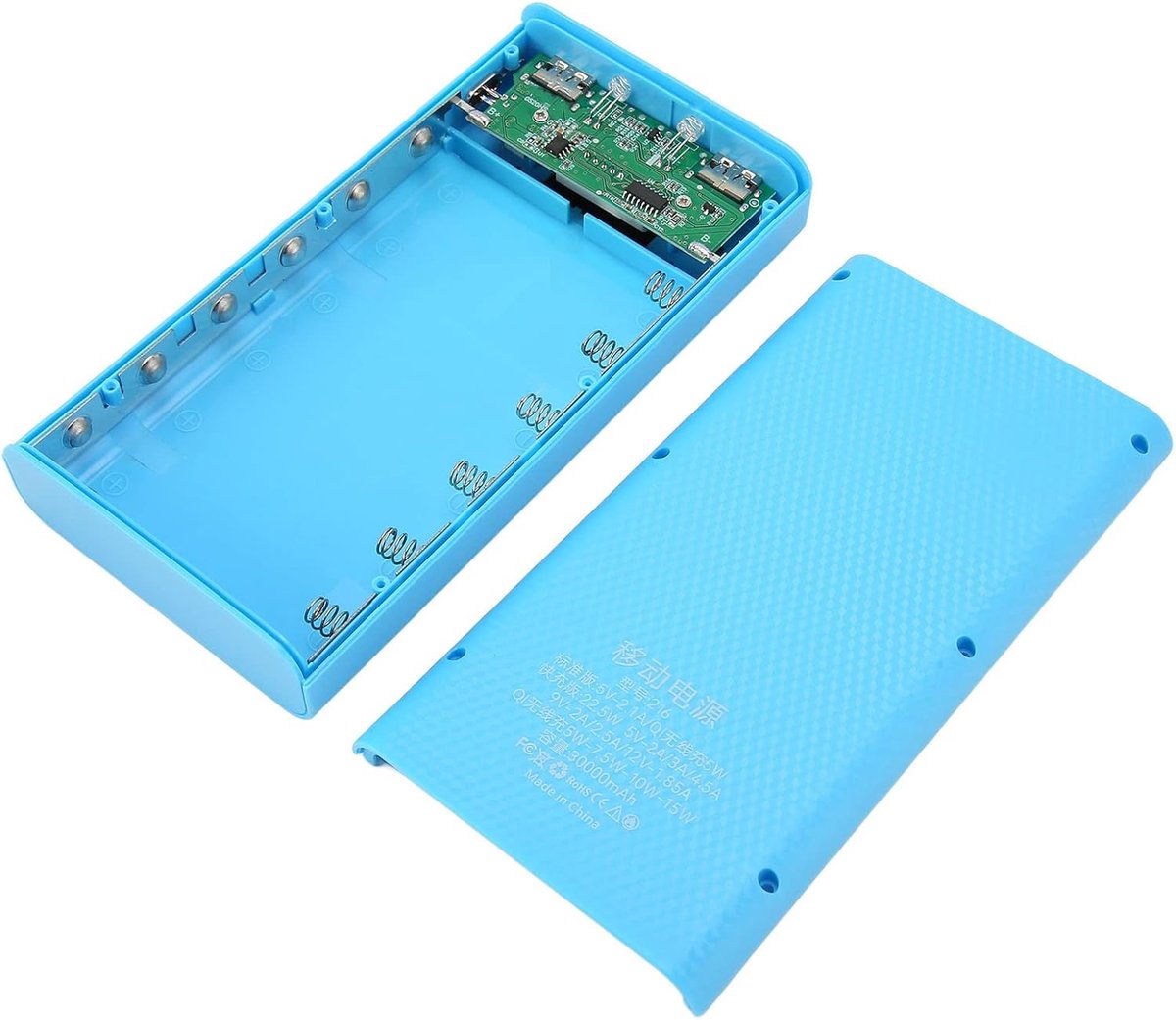 SnelShoppen - Powerbank Box voor Mobiele Telefoons, 6 x Batterij Oplader, 3 Ingangen, 2 USB Uitgangen, LCD Display, Ideaal voor Camping en Feesten