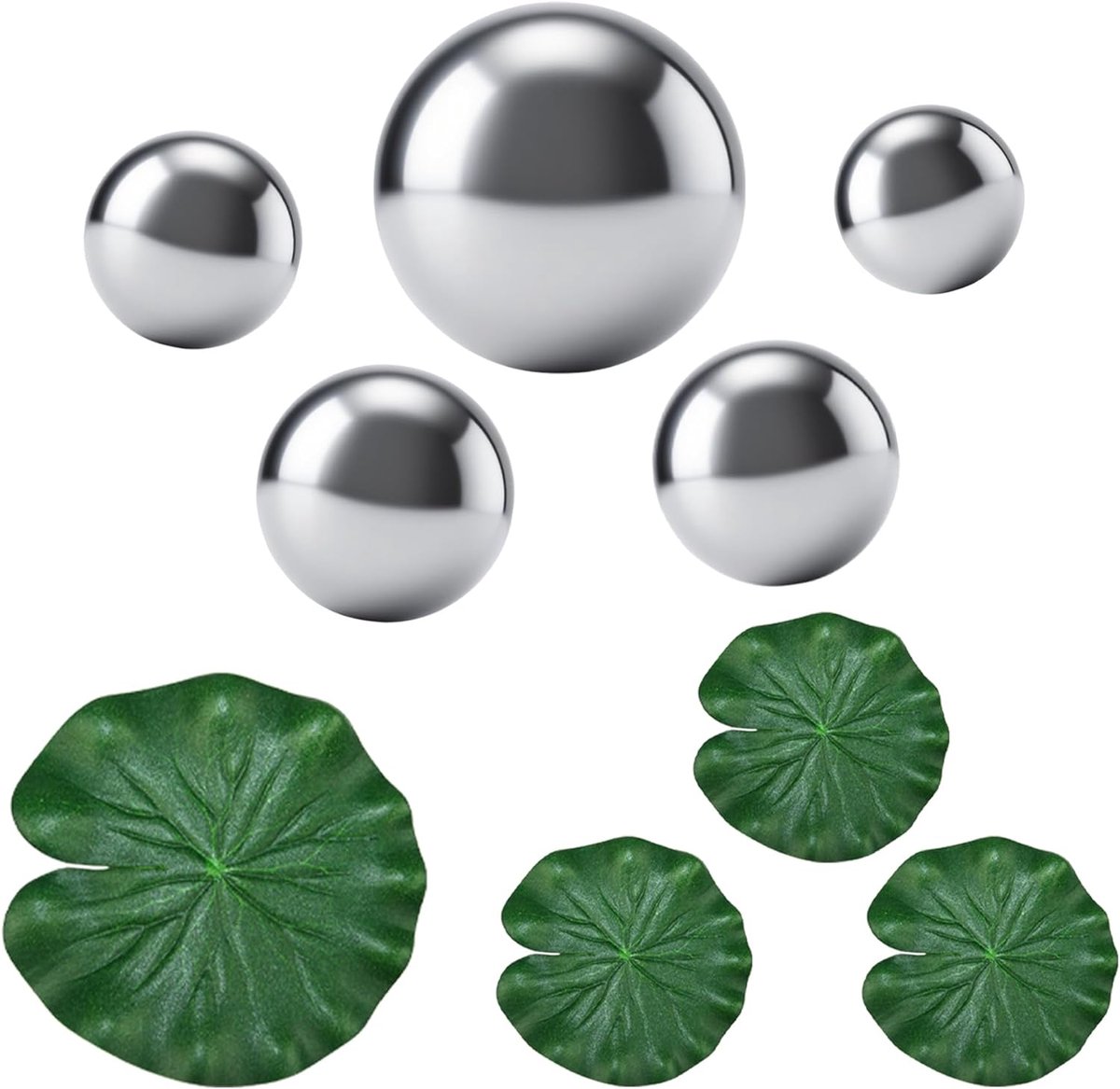 SnelShoppen - Stainless Steel Zwembad Ballen Set met 4 Lotus Bladeren Waterdecoratie voor Tuin Mini Vijver en Fontein - 5 Stuks