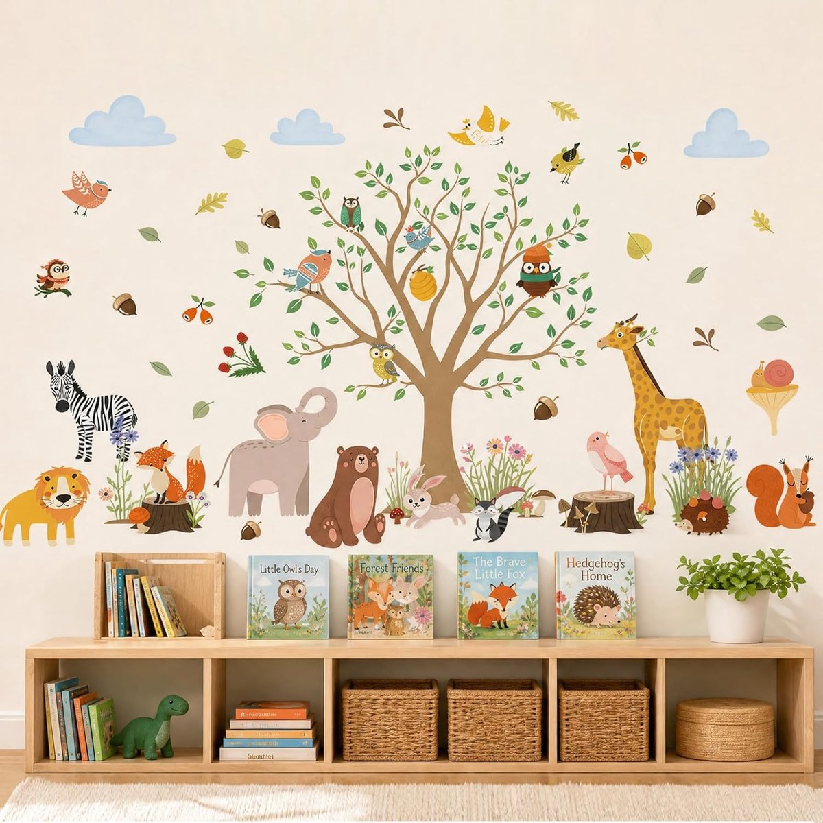 SnelShoppen - Wandstickers voor Kinderen, Bosdieren, Boom, Verwijderbare Wanddecoratie voor Kinderkamer, Peuter- en Speelkamer, Creatieve Muurstickers