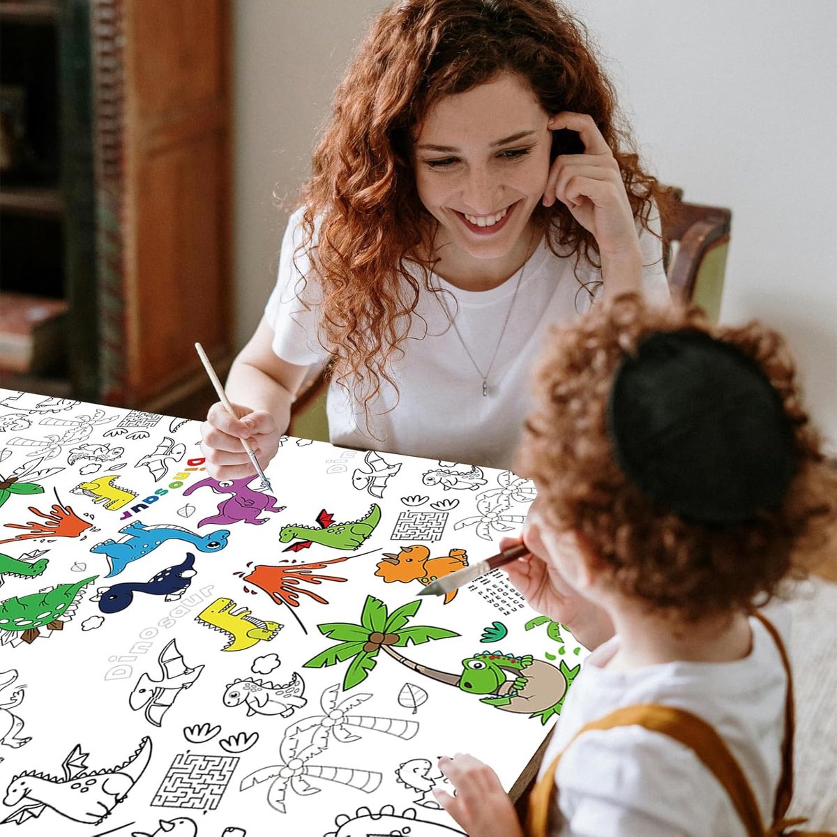 SnelShoppen - Paper Tablecloth Kleuren 137 x 274 cm voor Kinderen - Waterdichte Dino-Thema Verjaardagsversiering - Creatieve Activiteiten voor Feestje