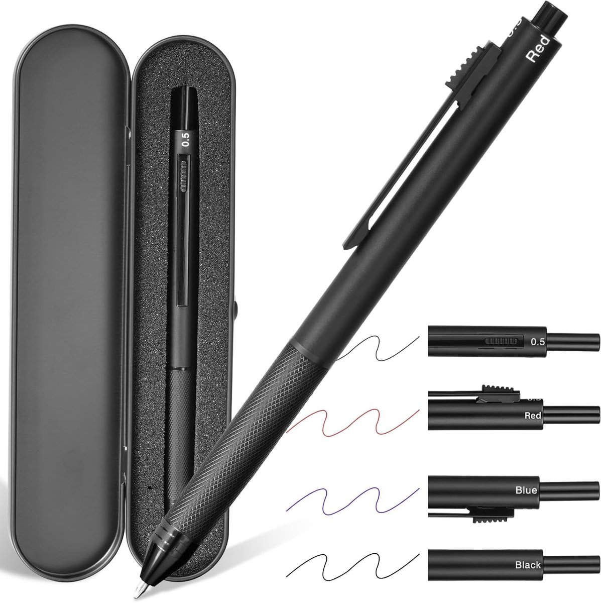 SnelShoppen - 4-in-1 Schrijfinstrument met Balpen en Mechanisch Potlood, Metaal, 0.5mm, 3 Kleuren (Zwart, Blauw, Rood), Perfect voor School, Werk en C