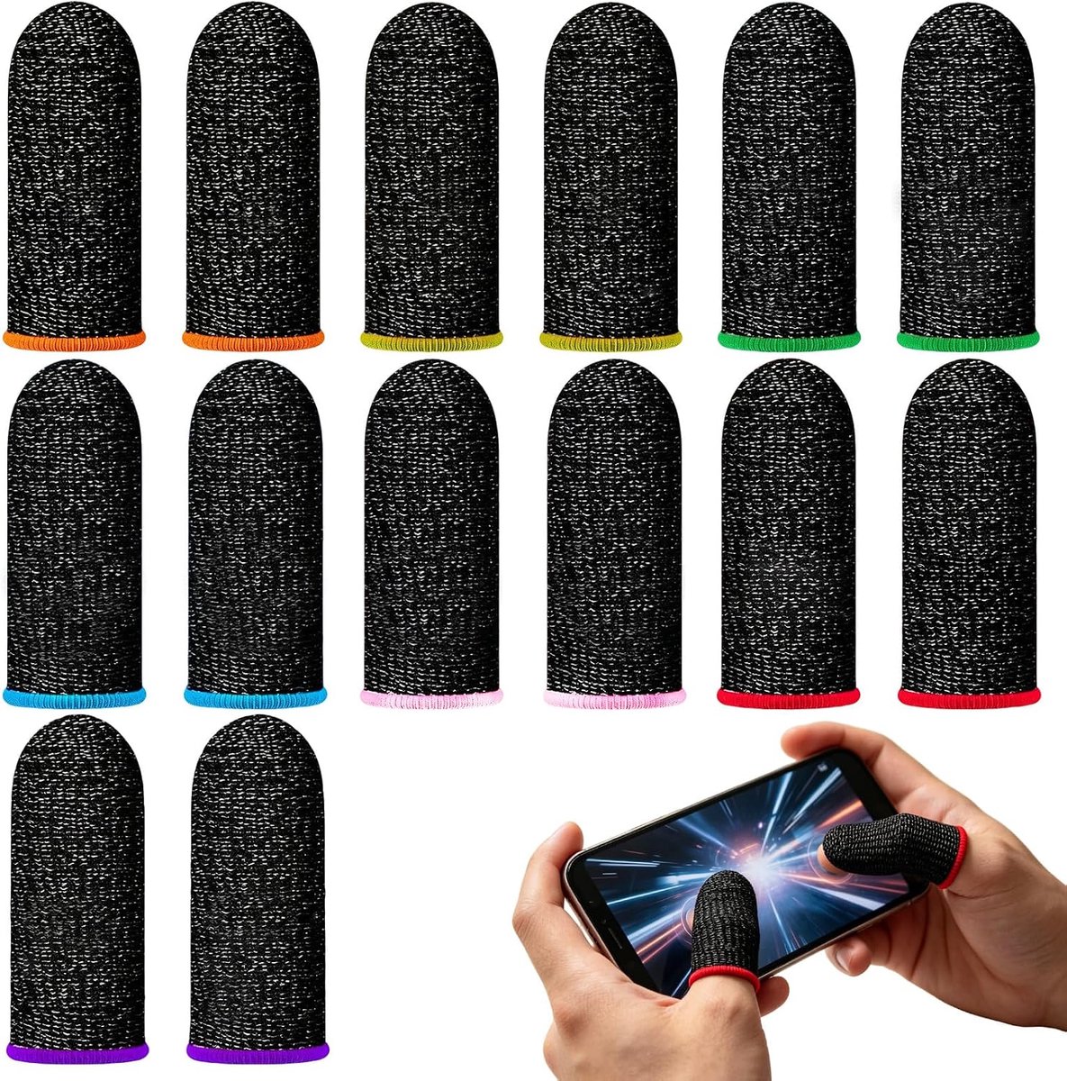 SnelShoppen - Gaming Finger Sleeve 14 stuks, Vingerbescherming voor Mobiele Telefoon Games, Antislip, Ademend, Zwart, Perfect voor Gamers