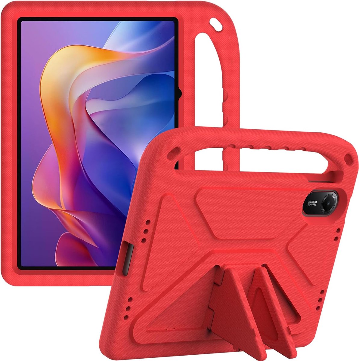 SnelShoppen - Shockproof Grip Stand Kindvriendelijke Hoes voor Redmi Pad 2 11 Inch 2025, Bescherming, EVA Foam, Rood, Ideaal voor Kinderen en Buitenge