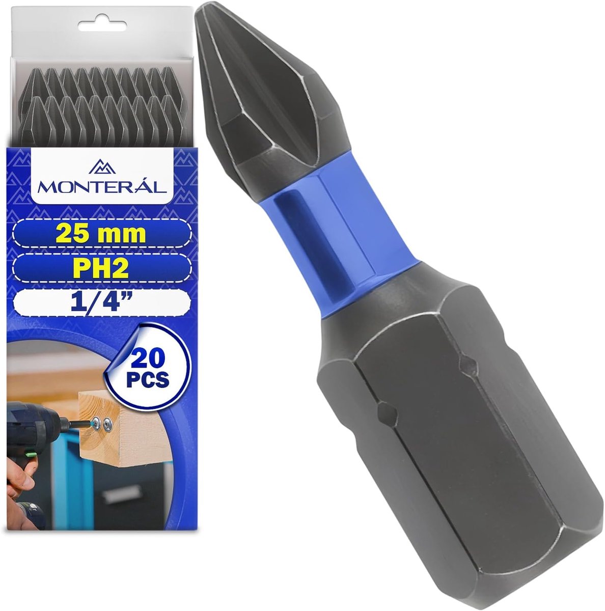 SnelShoppen - 20 Stuks Slagschroevendraaier Bitset PH2 25mm - S2 Gelegeerd Staal - 1/4 Inch Zeskantschacht - Accuschroevendraaier Accessoires voor Klu