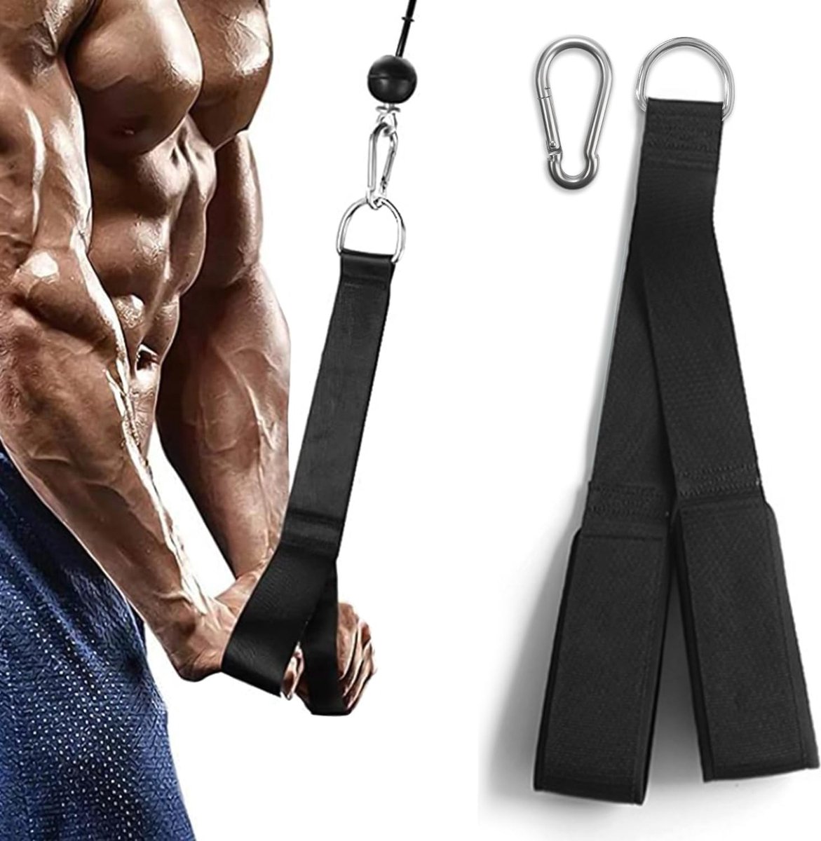 SnelShoppen - Tricep Rope Cable Attachment, Triceps Rope met Carabiner, Non-slip Handvatten, Verstelbare Triceps Extension Straps voor Krachttraining