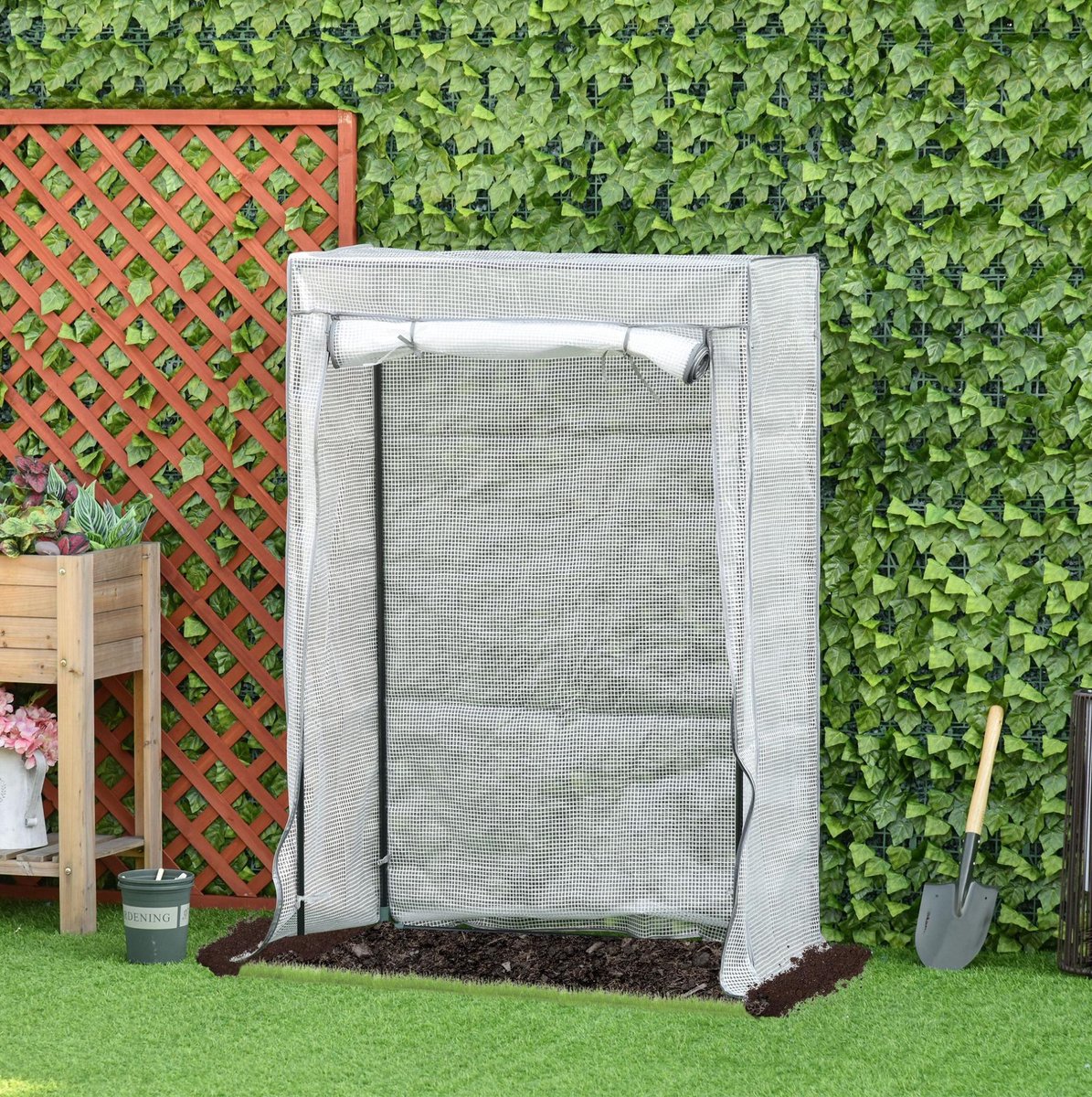 COVREO Tomatenkas 100x50x150 cm - stalen frame, witte PE-afdekking, roldeur