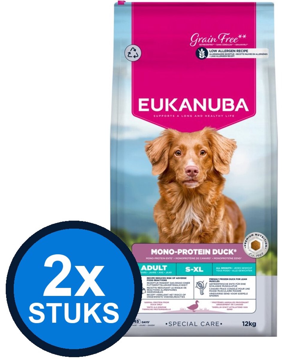 2x Eukanuba - Special Care dog adult mono-protein duck 12kg