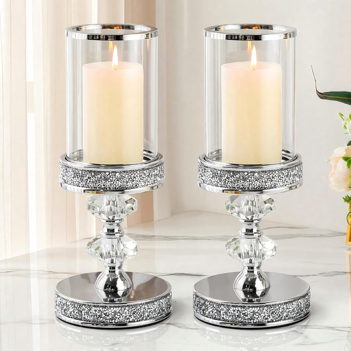 SnelShoppen - Crystal Pillar Candle Holder - Glazen Kaarsenhouder van Gelaagd Glas - Hurrikan Kaarsenhouder voor Bruiloft, Thuisdecoratie, Tafelversie