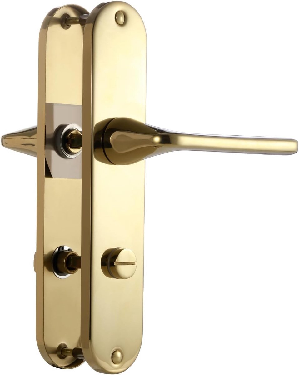 SnelShoppen - Deurkruk PVD Goud, RVS Mat Brush, 80mm WC Centrum Deurkruk Set voor Voor- en Interne Deuren, L Vorm, Geschikt voor DIN Standaard