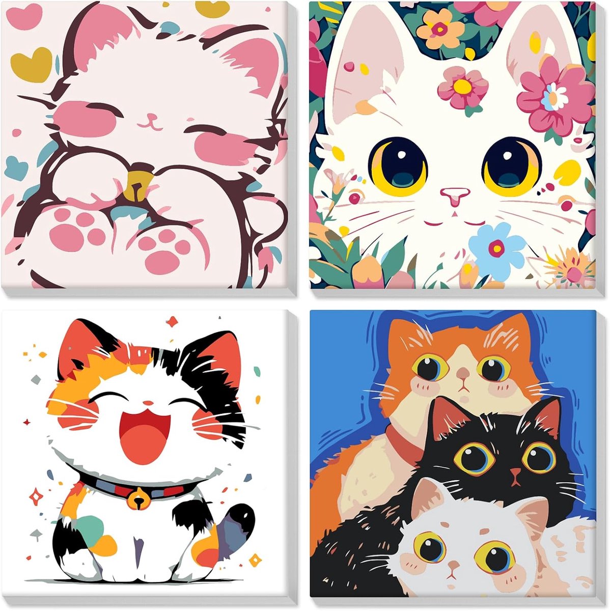 SnelShoppen - 4 Stuks Schilderen op Nummer voor Volwassenen en Kinderen - Schattige Dieren Canvas Set met Lijst - DIY Acrylverf voor Thuisdecoratie -