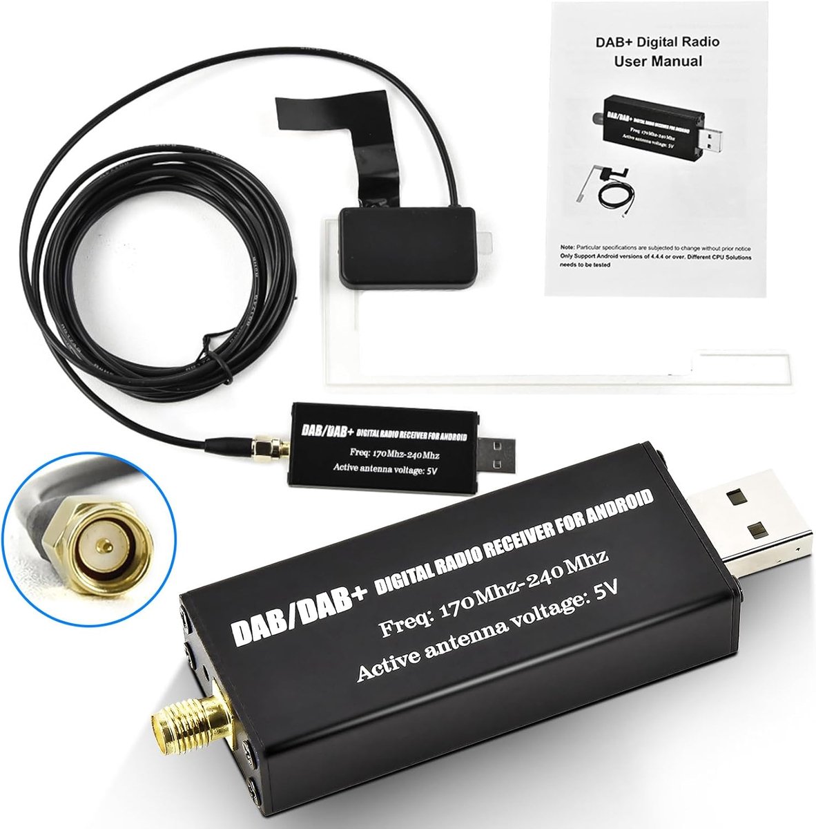 SnelShoppen - DAB Adapter USB DAB+ Radio Antenne Dongle Ontvanger voor Android Auto, Plug-and-Play, Stabiele Signalen, Hoge Kwaliteit, Geschikt voor A