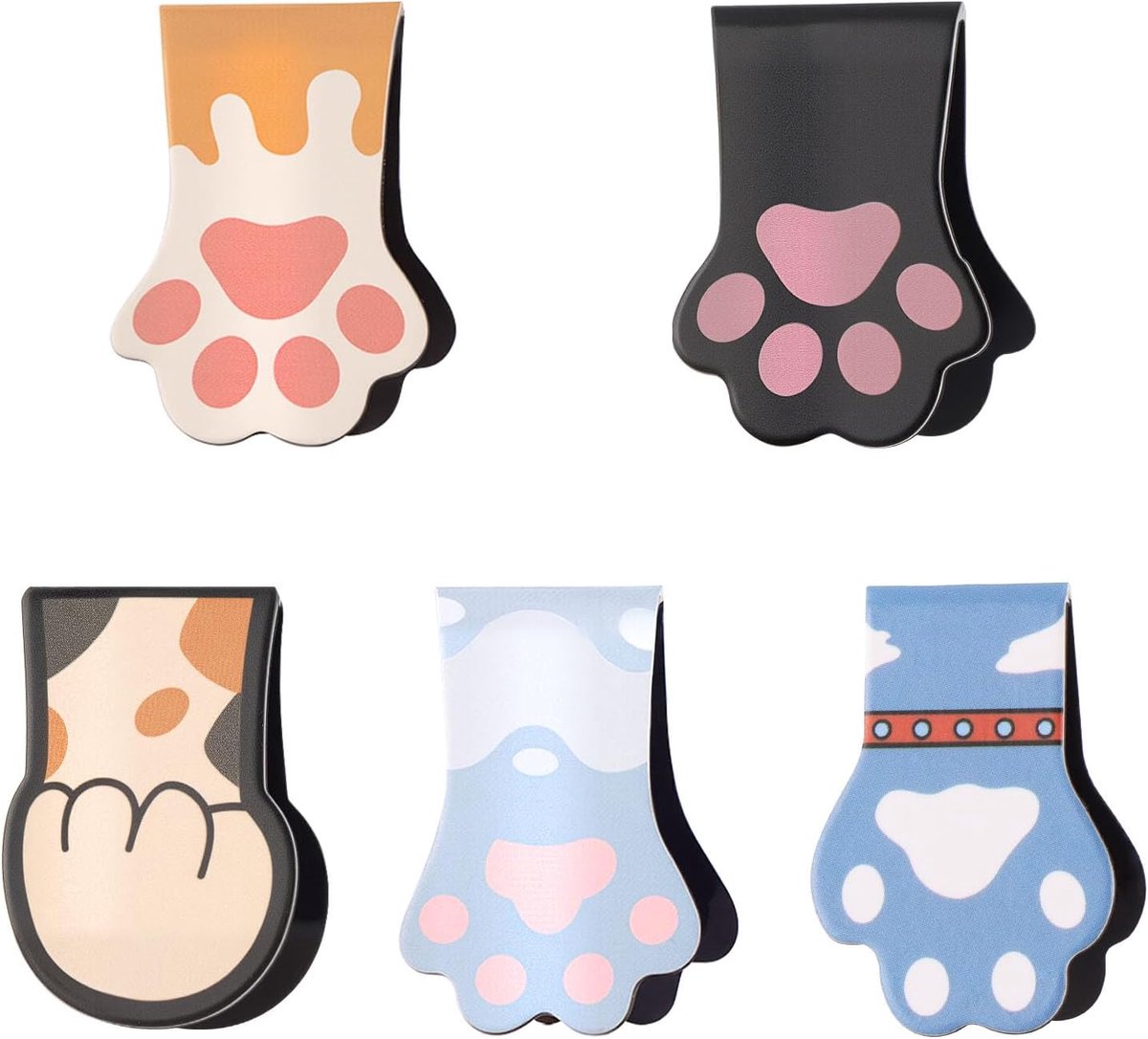 SnelShoppen - 5 Pcs Magnetische Boekenleggers, Schattige Cartoon Kattenklauw Bladwijzers, Waterdicht en Onzichtbaar, Perfect voor Studenten, Docenten,