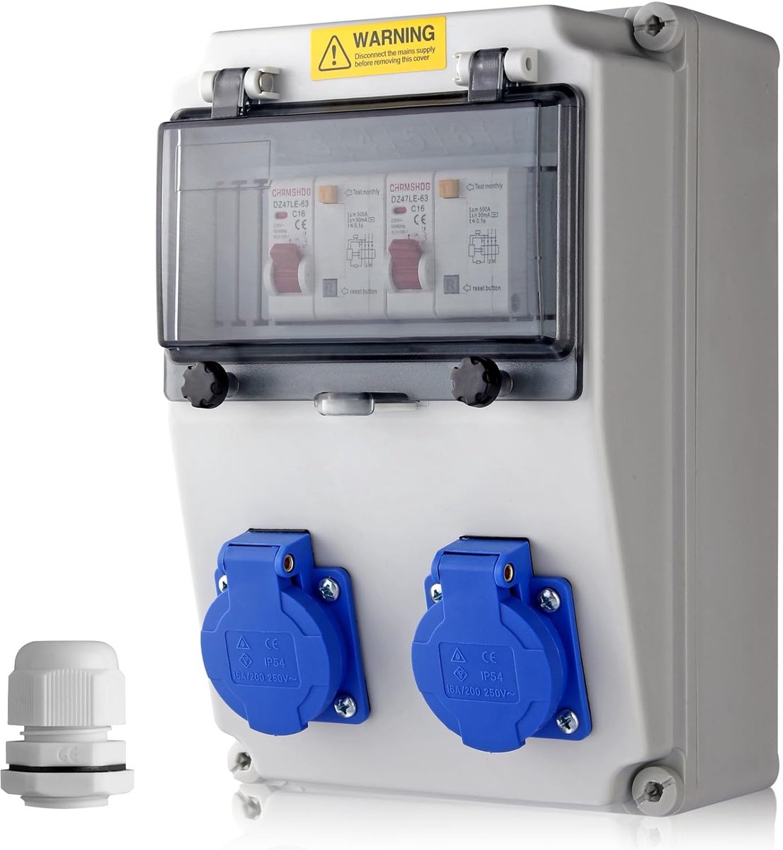 SnelShoppen - Power distributor LS+FI, wandverdeler met 2x230V geaarde stopcontacten, 16A, IP66 waterdicht, vlamvertragend ABS voor binnen/buiten, ide