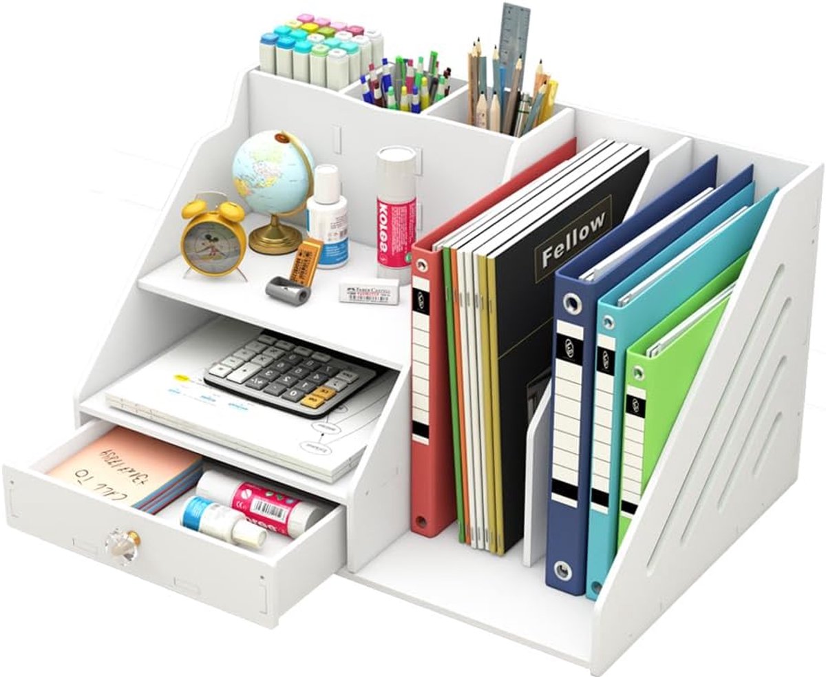 SnelShoppen - Desk Organiser met 3 Penhouders, 2 Documenthouders voor A4 Documenten, Elegante Kantooraccessoires, Organiseer je Bureau, Perfect voor T