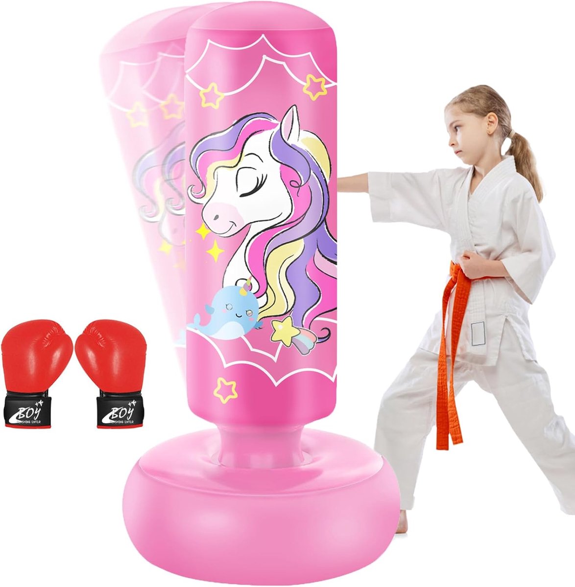 SnelShoppen - Opblaasbare Punching Bag voor Kinderen, 66 Inch met Bokshandschoenen, Vrijstaande Vechtset, Duurzaam PVC, Sporten Thuis, Buiten, Feest,