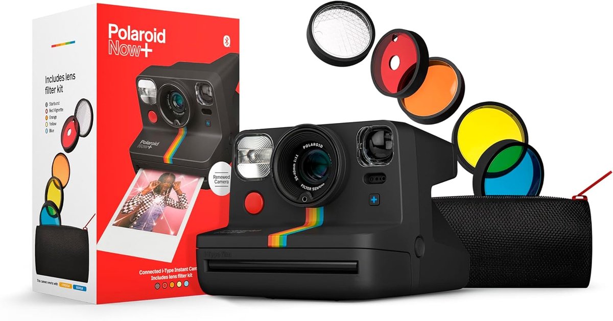 SnelShoppen - Refurbished Instant Camera Zwart met Autofocus voor Feesten, Camping en Kinderen - Polaroid Now+ I-Type - Analoog, Compact en Gebruiksvr