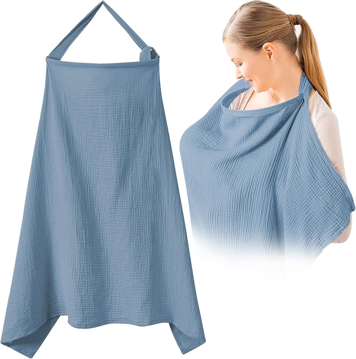 SnelShoppen - Multifunctionele Baby Muslin Nursing Cover - Ademend Nursing Apron 75 x 95 cm - Katoenen Borstvoedingsdeken - Blauw - Ideaal voor Onderw
