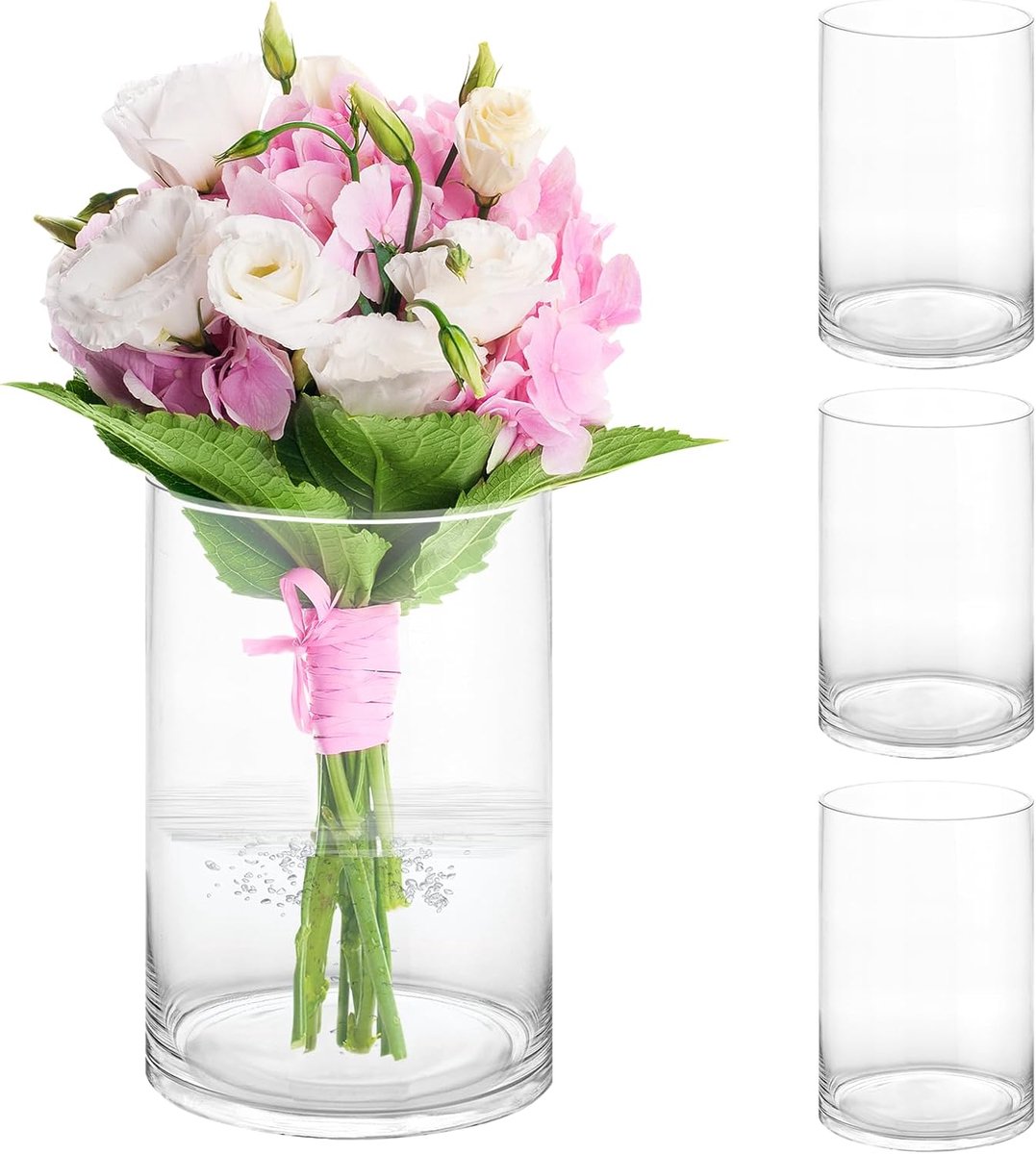 SnelShoppen - 4-delige glazen cilinder vaas 15cm hoog, transparante glazen cilinders voor kaarsen, decoratieve vaas voor bruiloften en evenementen