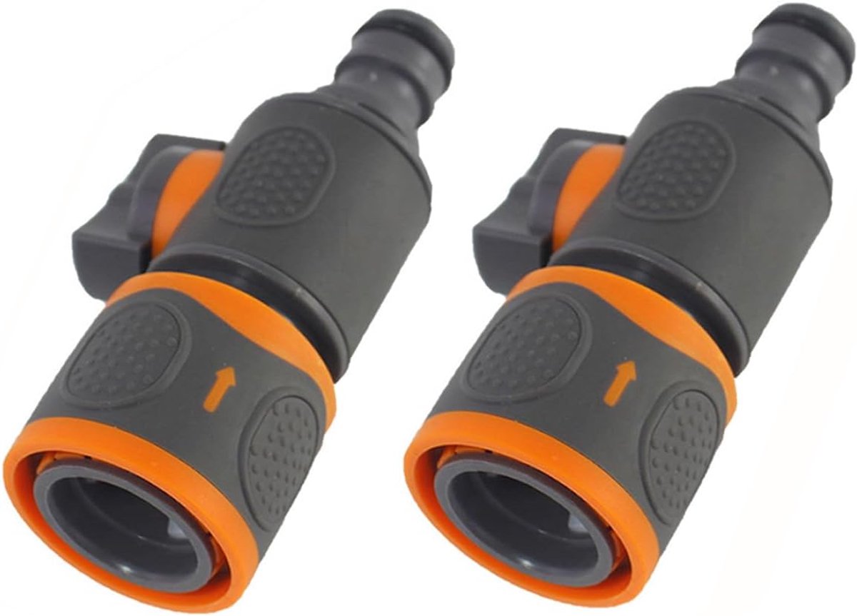 SnelShoppen - Pack van 2 Tuinslang Aansluitnippels met Controleklep, ABS Slangconnector voor Snelle Aansluiting, Afsluitventiel, Universele Tuinaccess