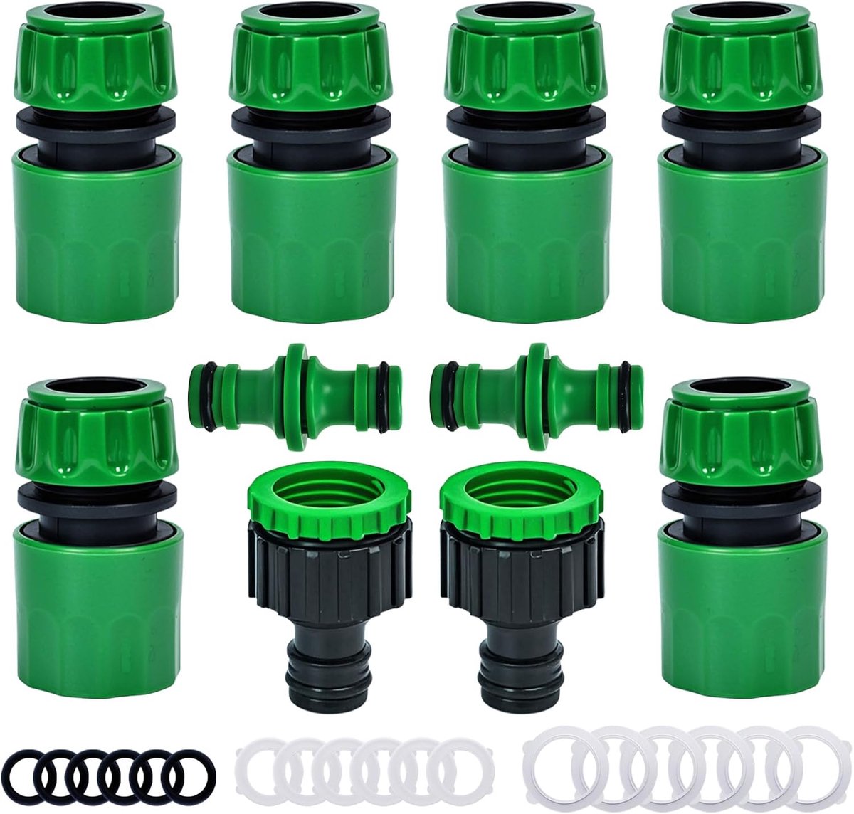 SnelShoppen - 10-delige Tuinslang Koppeling Set, 1/2 Inch Snelkoppelingen, Dubbele Mannetjesconnectoren en 2-in-1 3/4 & 1/2 Inch Kraanconnector voor T
