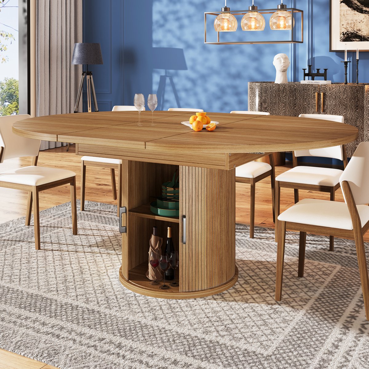 COVREO Uitklapbare eettafel 118-158 cm – walnoot, MDF, opbergruimte voor 6 personen