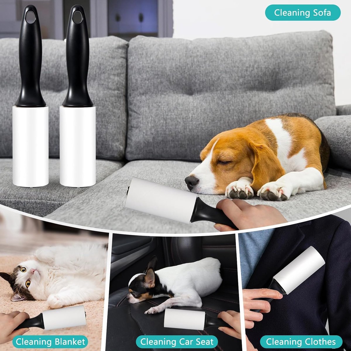 SnelShoppen - Lint Roller voor Huisdierhaar, Lintroller + Plakroller voor Kleding, 1 Handvat + 6 Rollen, 60 Vellen/Rol (360) voor Kleding, Bank, Bed,