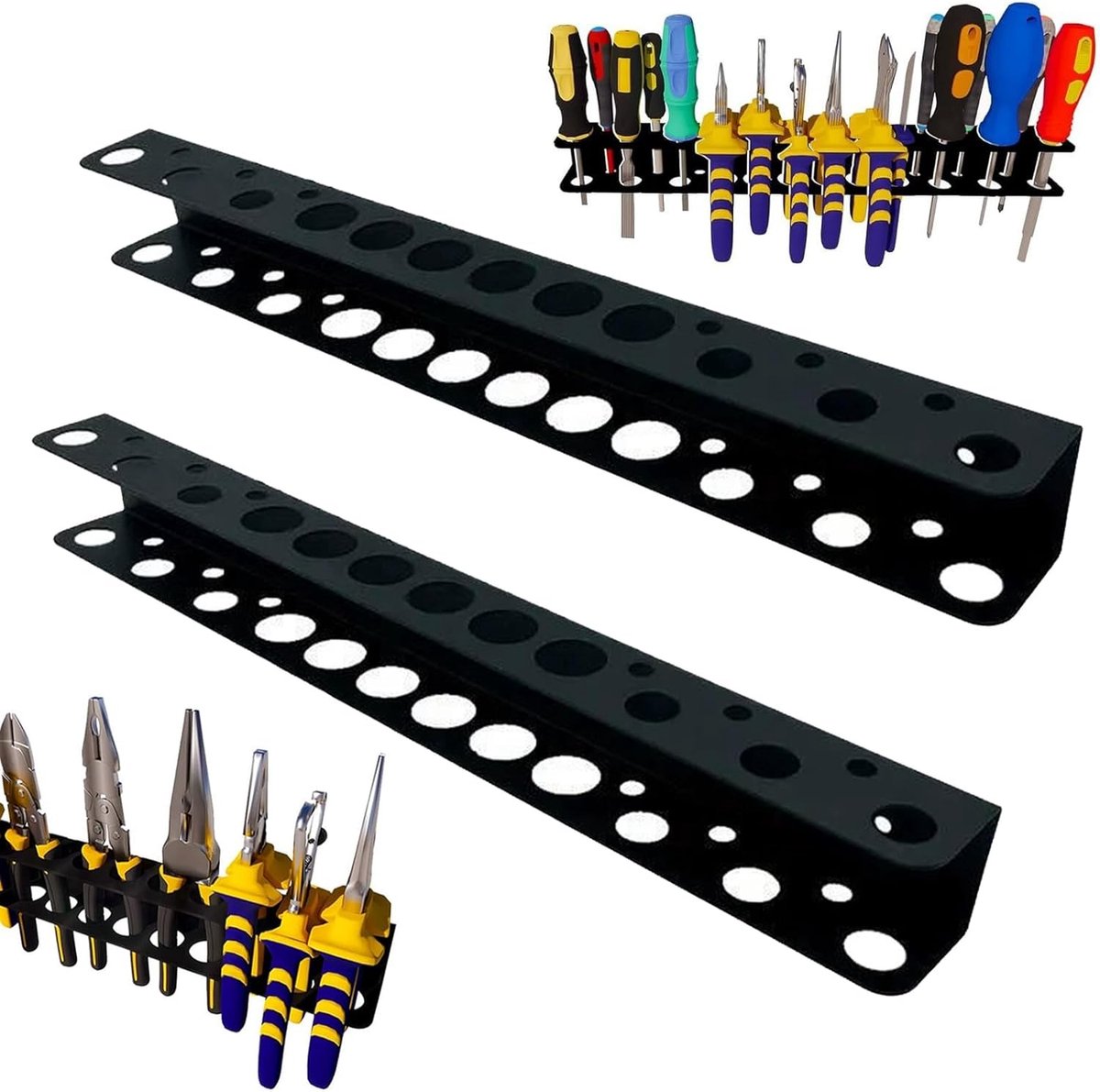 SnelShoppen - Screwdriver Organizer 2 Stuks - Handgereedschap Opbergsysteem - Gereedschap Houder voor Werkplaats, Garage, Schuur - Met 18 Gaten voor S